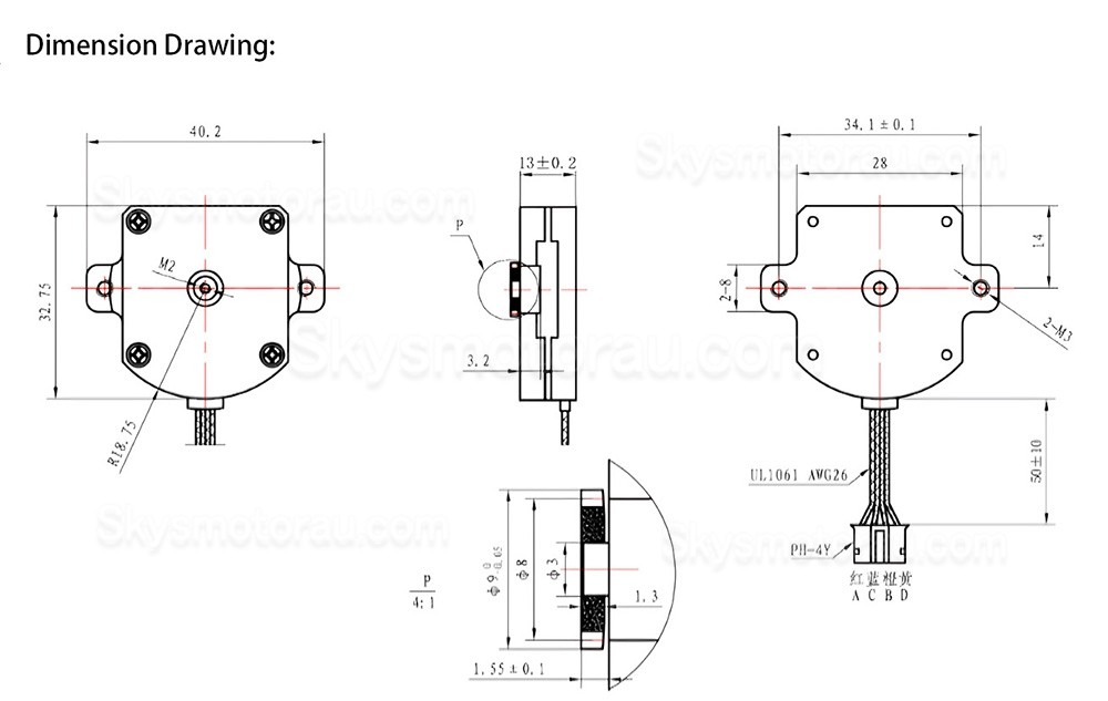 Nema 11 Flat Pancake Stepper Motor OK28BP13-2A 1.8 Deg 2.5Ncm 0.5A 28&times;28&times;13mm 4 Wires